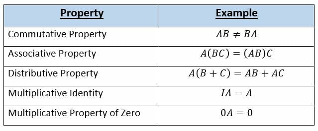 properties of matrix multiplication