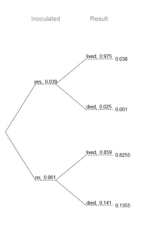 Tree diagram shows smallpox data probabilities