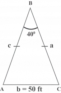 Determine the perimeter of the triangular garden involving the law of sines