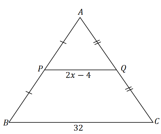 finding the unknown values using the midpoint theorem