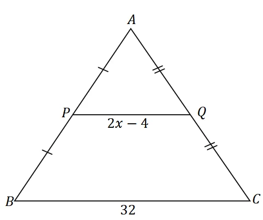 finding the unknown values using the midpoint theorem