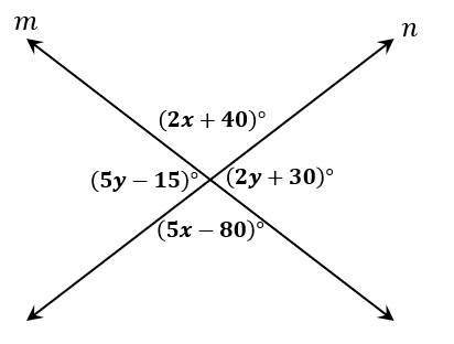 finding unknown values using the vertical angle theorem
