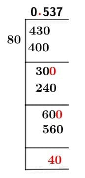 As a decimal 43/80 Long Division Method