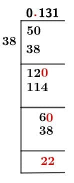 As a decimal 5/38 Long Division Method
