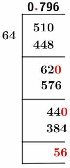 As a decimal 51/64 Long Division Method