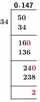 As a decimal 5/34 Long Division Method