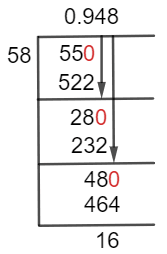 As a decimal 55/58 Long Division Method