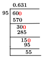 As a decimal 60/95 Long Division Method