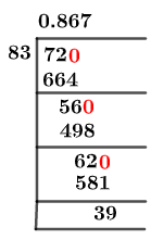 As a decimal 72/83 Long Division Method