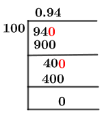 As a decimal 94/100 Long Division Method
