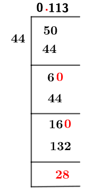 As a decimal 5/44 Long Division Method