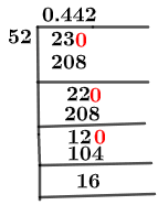 As a decimal 23/52 Long Division Method