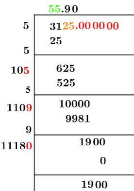 Square root of 3125 Square root of