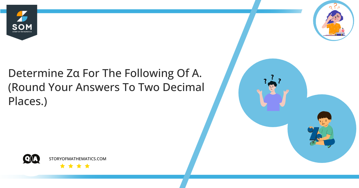 Determine Zα For The Following Of Α. Round Your Answers To Two Decimal Places.