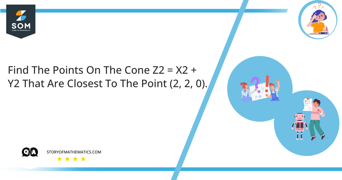Find The Points On The Cone Z2 equal X2 plus Y2 That Are Closest To The Point 2 2 0.