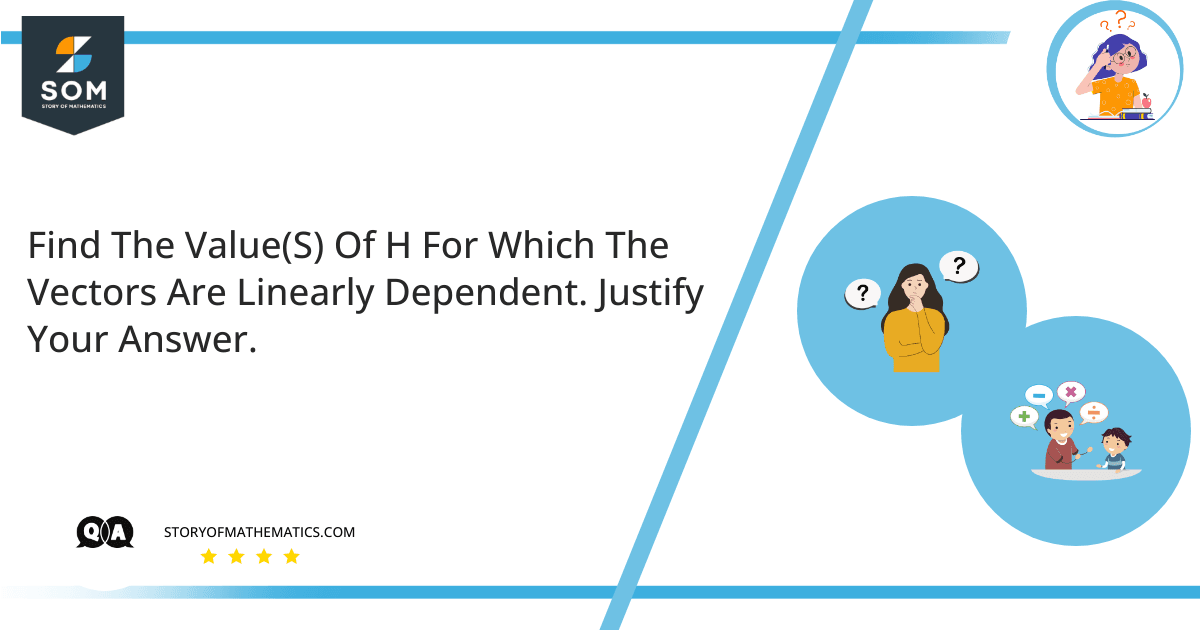 Find The ValueS Of H For Which The Vectors Are Linearly Dependent. Justify Your Answer.