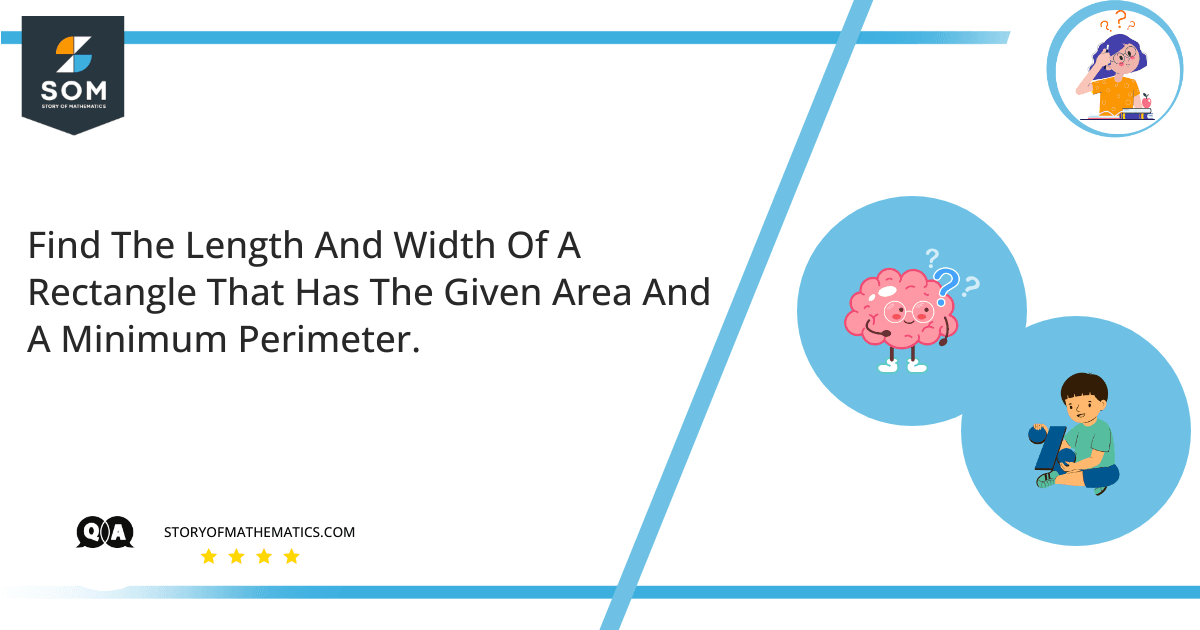 find the length and width of a rectangle that has the given area and a minimum perimet 1