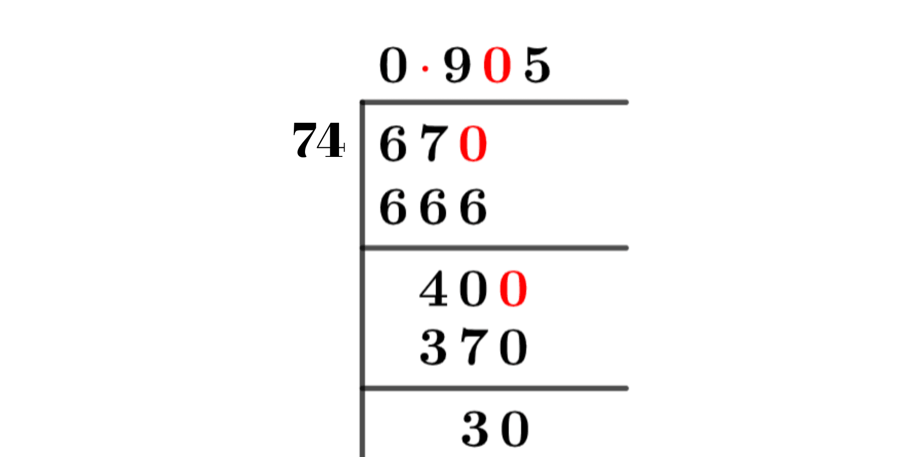 67 per 74 long division