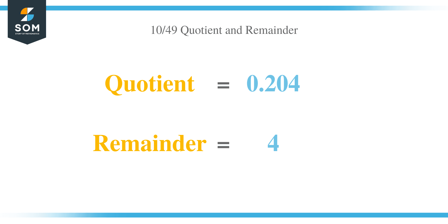 Quotient and Remainder of 10 per 49