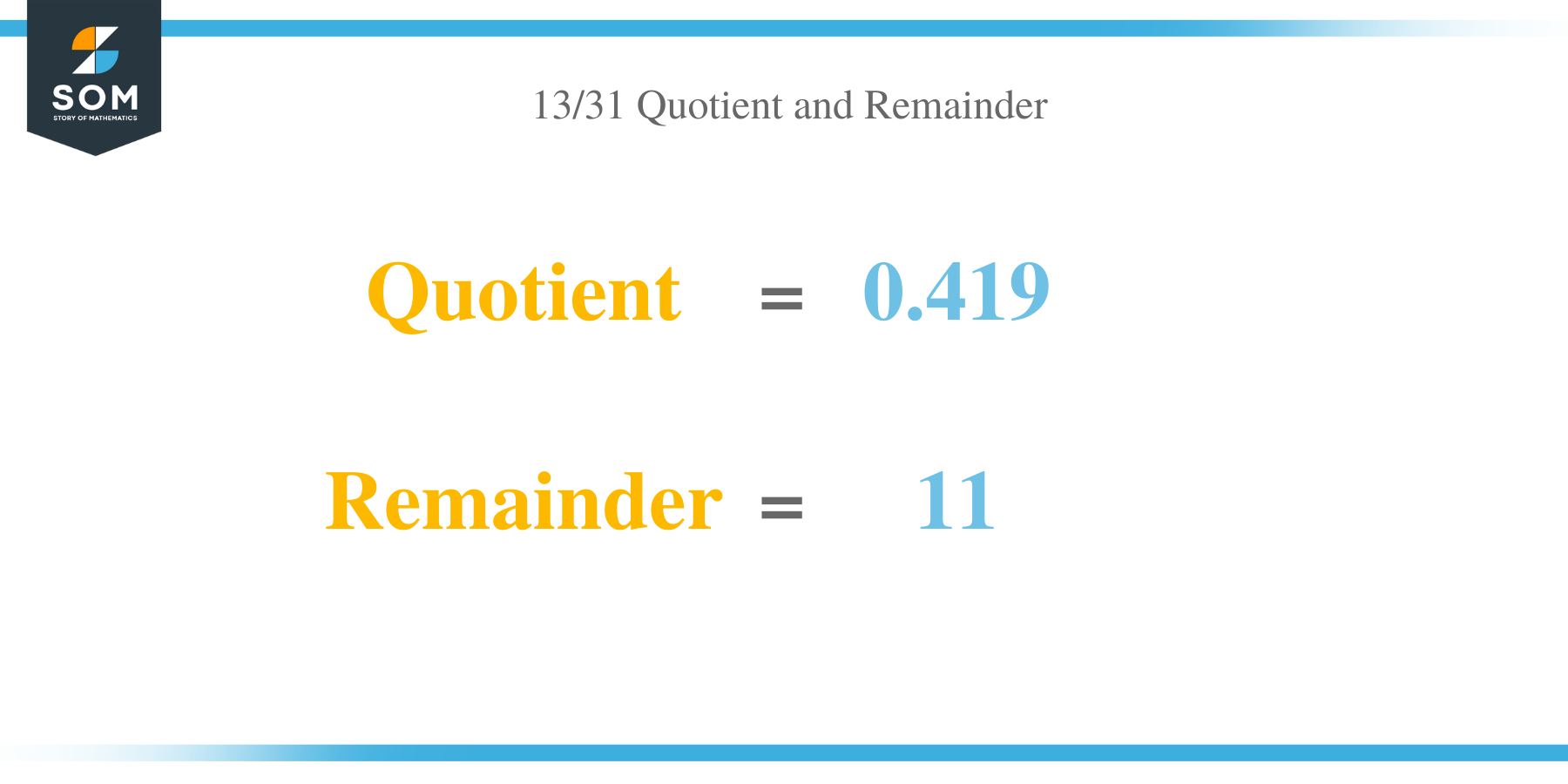 Quotient and Remainder of 13 per 31