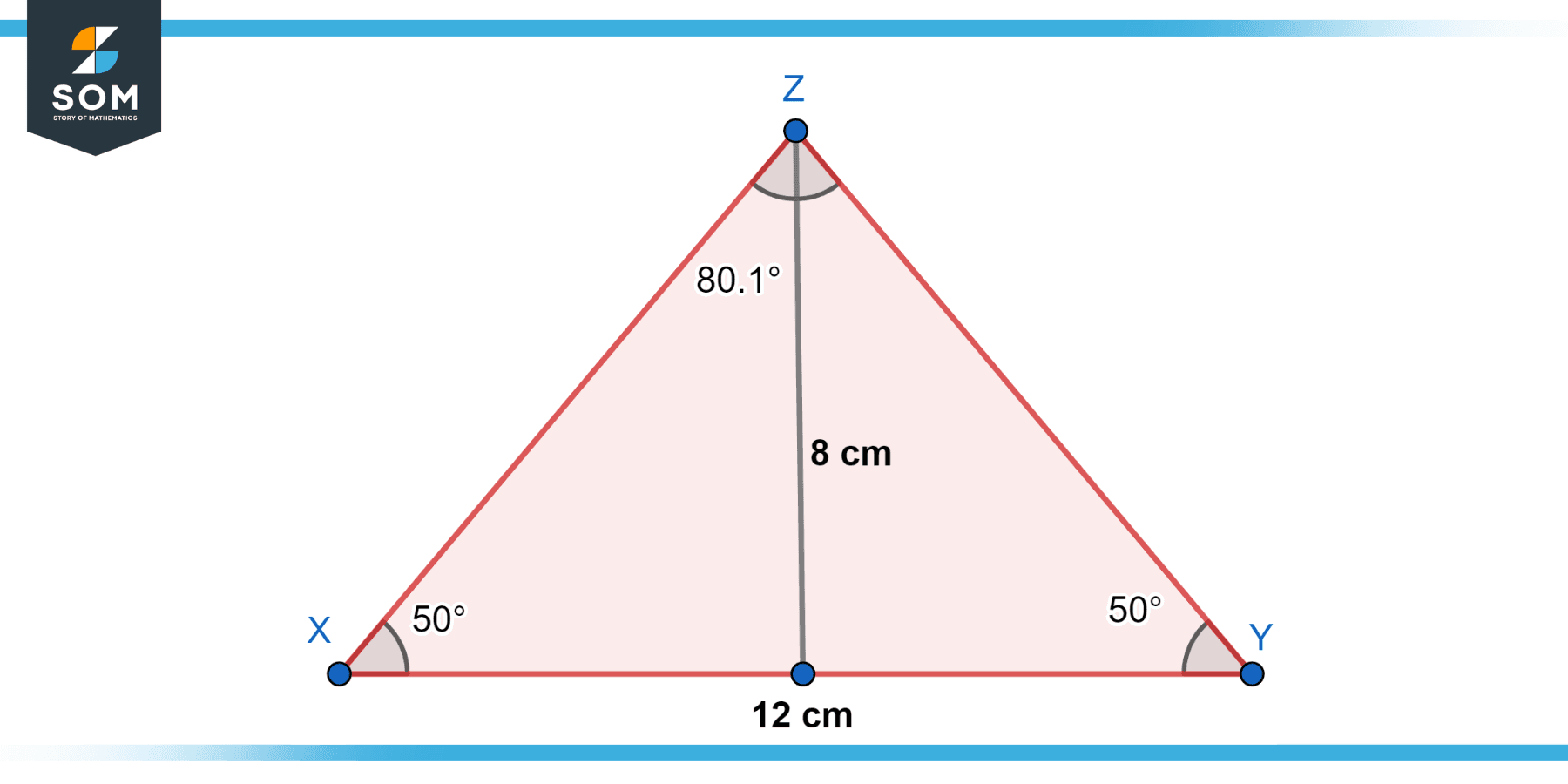 Isosceles Triangle XYZ Base 12cm Height 8cm